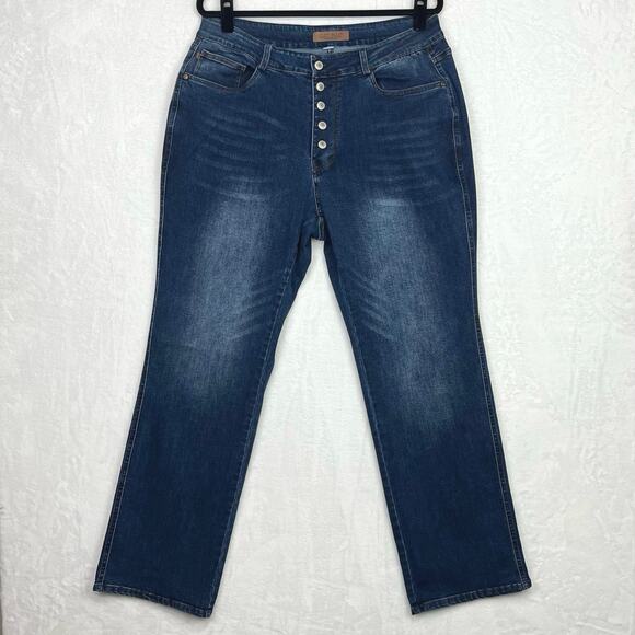 Judy Blue Jeans 16W 34x31 High Rise Button Fly Straight 88598 Blue Stretch Denim - Picture 1 of 15